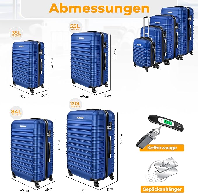 🔥 Festliche Angebote | KESSER® 4-teiliges Hartschalen-Kofferset (S–XL) ABS-Trolley mit 4 Rollen & Teleskopgriff – Bild 2
